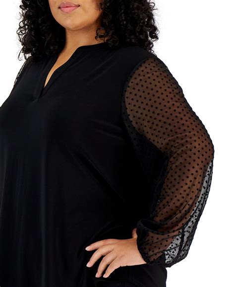 Kasper Plus Size Split Neck Clip Dot Sleeve Tunic Macys