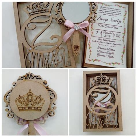 Invitación en MDF corte láser con espejo Quince decorations Cards