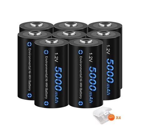 8 Pack 5000mah 1 2v Ni Mh High Capacity C Size Rechargeable Batteries With 4 Pack Battery Case