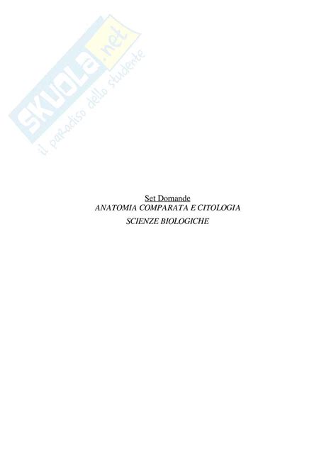 Set Domande Multiple E Aperte Di Anatomia Comparata E Citologia