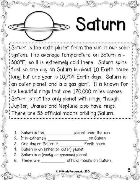 Solar System Activity For 6th Grade