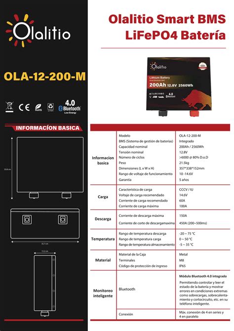 Olalitio Lifepo Bater A De Litio V Ah Smart Bms Con Bluetooth