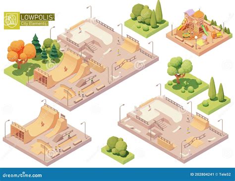 Parque De Juegos Isométrico Vectorial Y Parque De Patinaje Ilustración