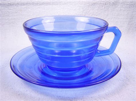 4 Hazel Atlas Cobalt Blue Moderntone Depression Glass Cup And Saucer Sets Ebay