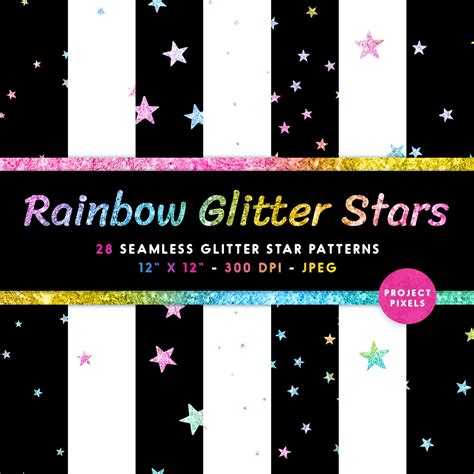 Rainbow Glitter Stars, Seamless Patterns, Digital Paper Pack, Night ...