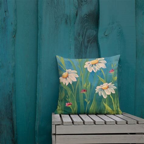 White Daisies on a Blue Background, Printed From Original Hand Painted ...