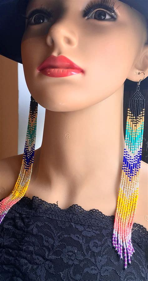 Long Native American Style Beaded Glass Seed Bead Fringe Etsy Uk