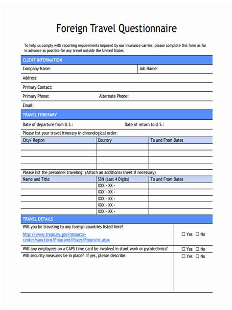 FREE 11 Travel Questionnaire Forms In PDF Excel Ms Word