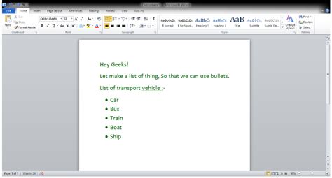 Creating Bullet Lists in MS Word - GeeksforGeeks