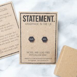 Black Typewriter Font Fuck Off Hexagon Stud Earrings Pair Etsy Uk
