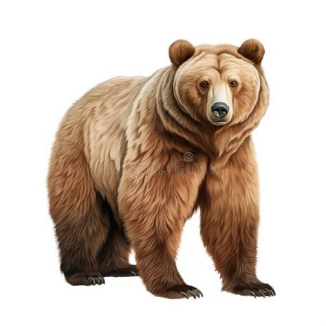 Hyper Realistic Brown Bear Illustration On White Background Stock