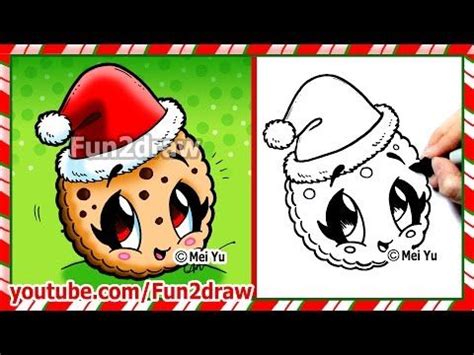 How To Draw Christmas Cookie With Santa Hat Kawaii Food Snacks