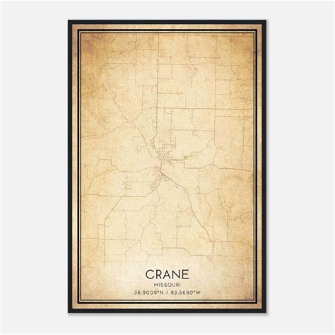 vintage crane missouri map poster crane mo city road wall art print