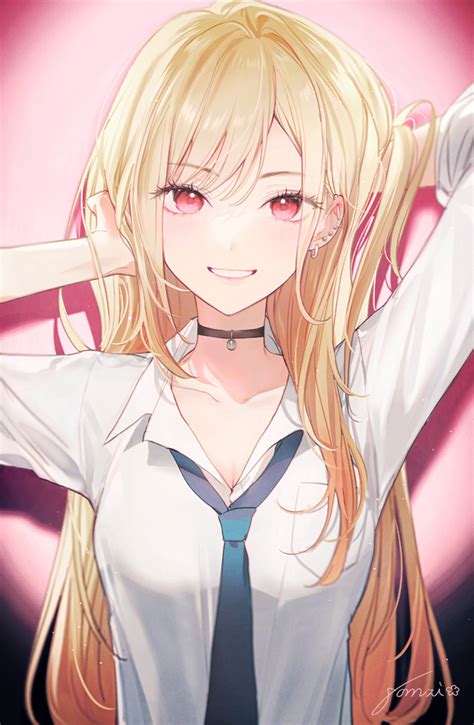 Anime Girl With Long Blonde Hair And Red Eyes