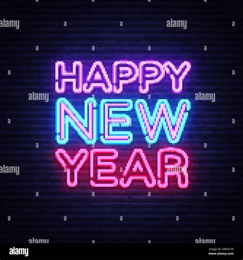 Happy New Year Neon Text Vector Neon Sign Greeting Card Design