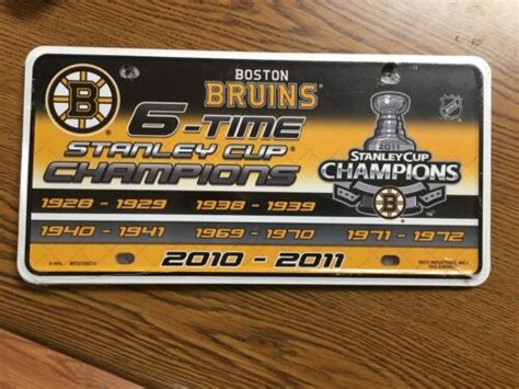 BOSTON BRUINS 6 TIME STANLEY CUP CHAMPIONS 2011 METAL LICENSE PLATE NIP