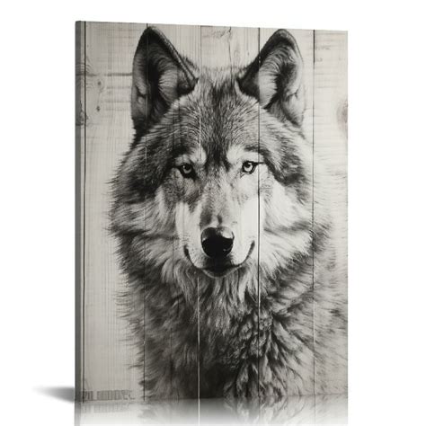 C04-GENYS Wolf Couple Canvas Wall Art Rustic Wildlife Animal Picture ...