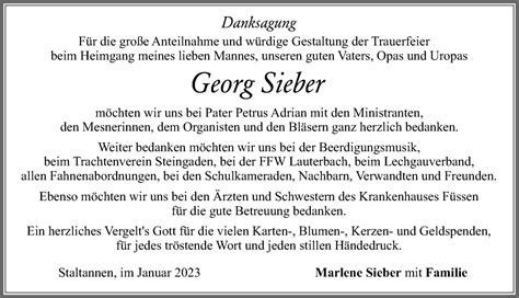 Traueranzeigen Von Georg Sieber Augsburger Allgemeine Zeitung