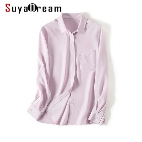 Suyadream Women Solid Silk Blouse Real Silk Crepe Long Sleeved