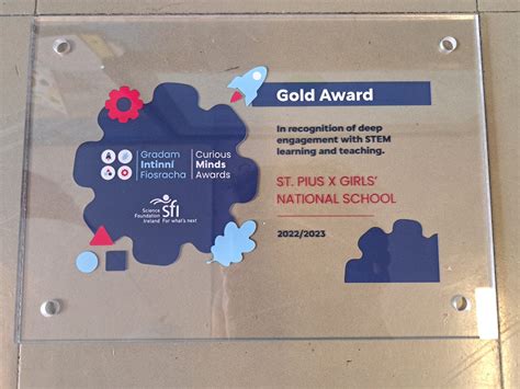 Curious Minds Plaque Gold Award St Pius X Girls National School