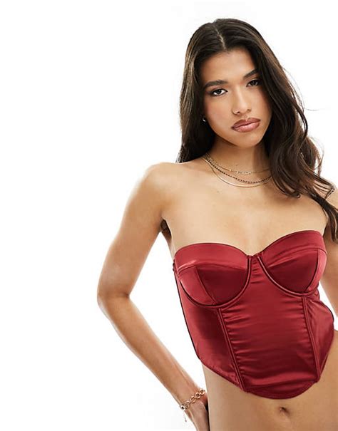 Asos Design Satin Padded Underwire Corset With Detachable Straps In Red Asos