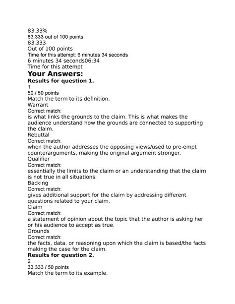 Quiz Parts Of A Toulmin Model Of Argument Out Of Points