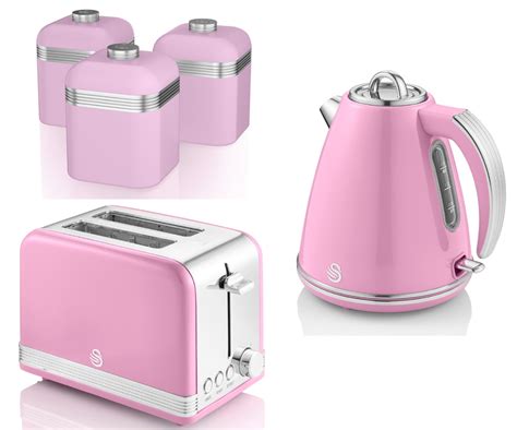 Swan Retro Pink Jug Kettle 2 Slice Toaster And Canisters Matching Kitche