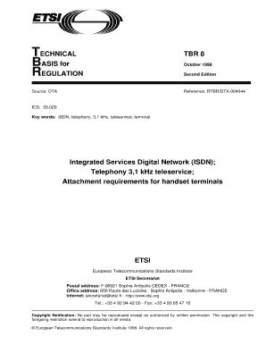 Fillable Online Etsi TBR 8 Edition 02 Integrated Services Digital