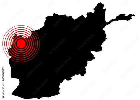 Vector illustration of Afghanistan map with epicentre of the earthquake in Herat in Paropamisus ...