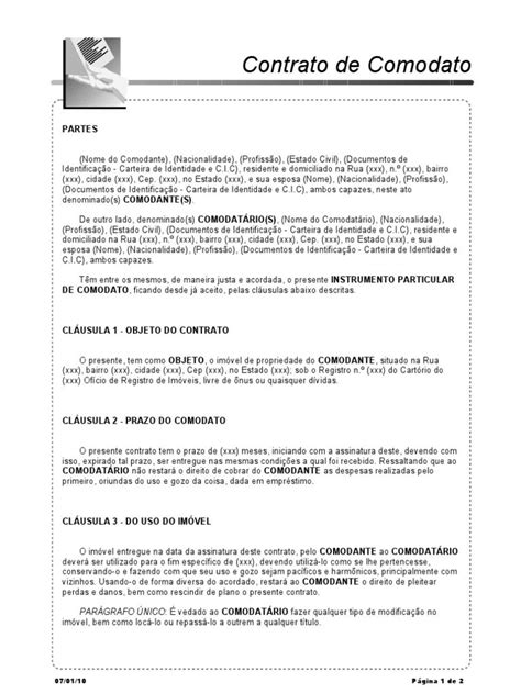 Contrato De Comodato Modelo Como Fazer Dicas E Informa Es