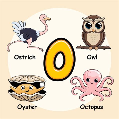 Animals Alphabet Letter O for Owl Octopus Ostrich Oyster 3281067 Vector ...