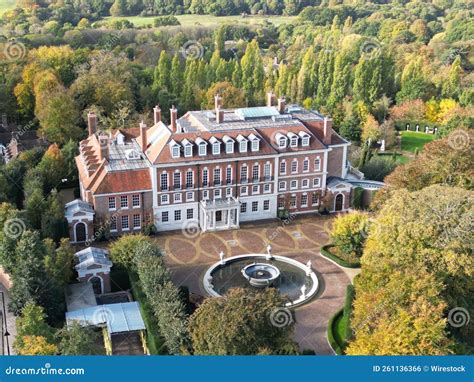 Aerial View Of The Witanhurst Mansion Building And Garden On An Autumn