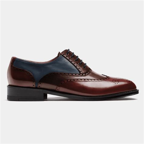 Full Brogue Schuhe Burgundy Braunes Blaues Flora Leder Kalbsleder