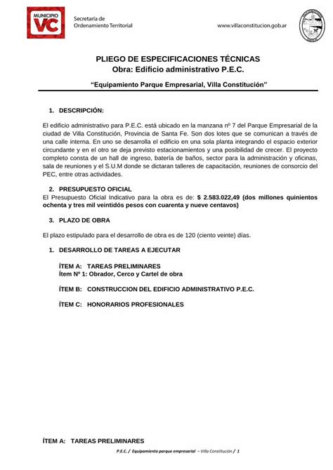 Pdf Pliego De Especificaciones T Cnicas Obra Villaconstitucion Gob