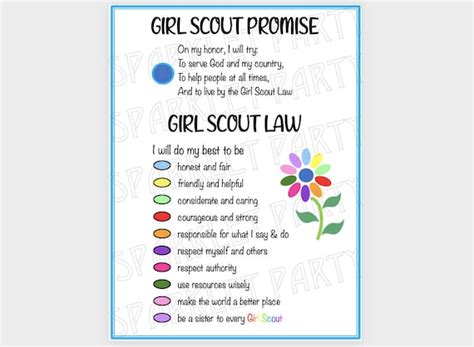 Girl Scout Promise and Law Daisy Flower Printable Instant - Etsy