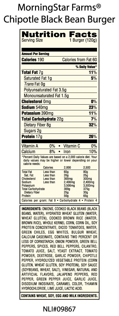 veggie burger nutrition facts morningstar