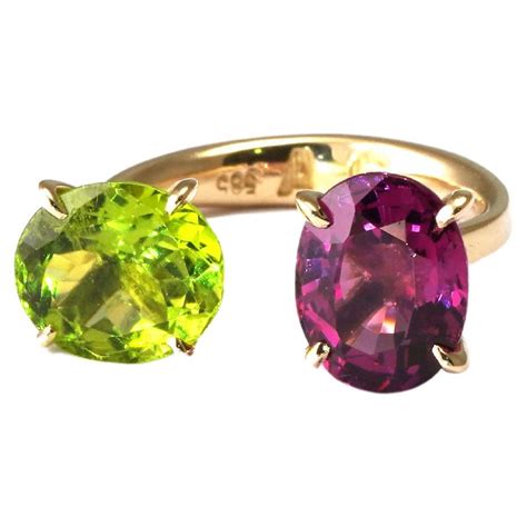 Carat Peridot Sapphire And Rhodolite Garnet Yellow Gold Cocktail