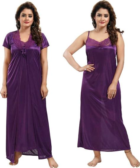 Zionity Women Purple Lace Satin Nighty Jiomart