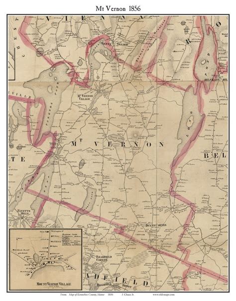 Mount Vernon 1856 Old Town Map With Homeowner Names Maine Mt Vernon Parkers Pond Reprint