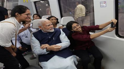 PM Modi Interacts With People In Delhi Metro Airport Express Line WATCH