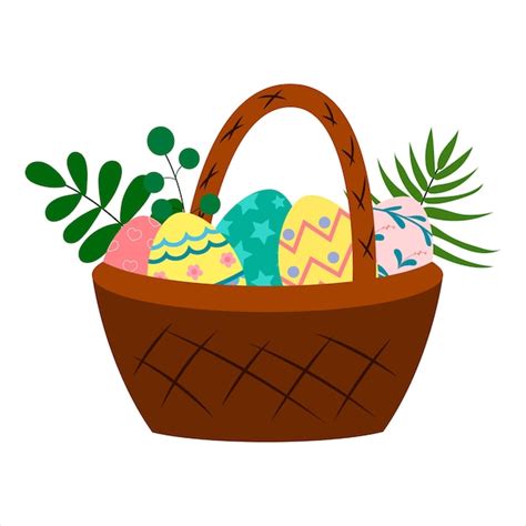 Premium Vector Basket With Easter Eggs Vector Drawing Of Multicolored