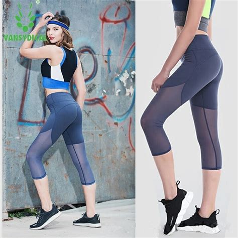 Vansydical Summer Sexy Mesh Yoga Pants Womens High Waist Fitness