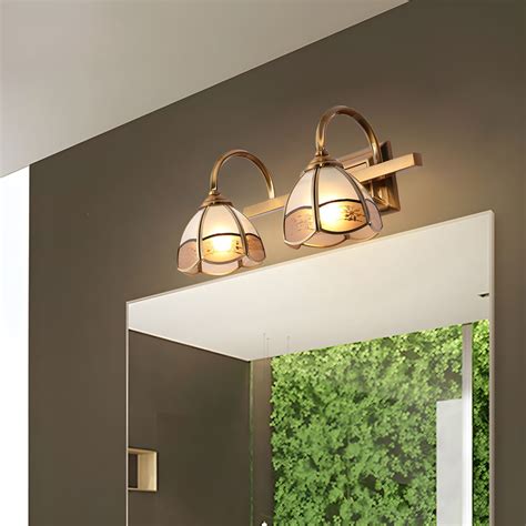 2 3 Bulbs Frosted Glass Vanity Lamp Luxury Style Gold Flower Bathroom Wall Sconce Lighting