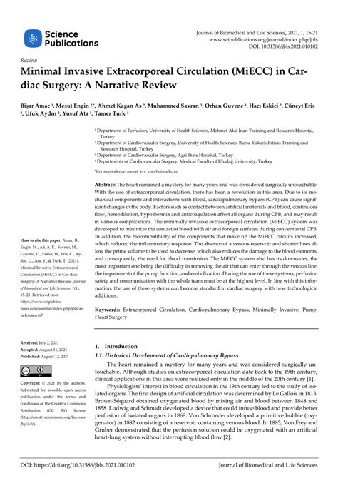 PDF Minimal Invasive Extracorporeal Circulation MiECC In Cardiac