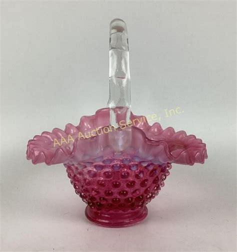 Fenton Cranberry Opalescent Hobnail Glass Basket Live And Online Auctions On