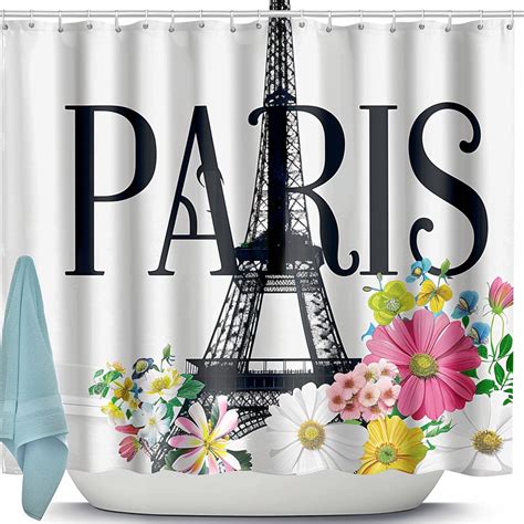 Paris Themed Shower Curtain With Eiffel Tower And Floral Design Modern