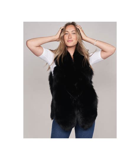 Lauren Fox Fur Long Vest In Black Furhatworld