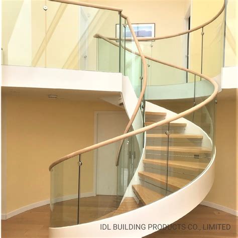 Indoor Modern Tempered Glass Stair Railing Designs Spiral Staircase Elegant Wood Stairs Solid