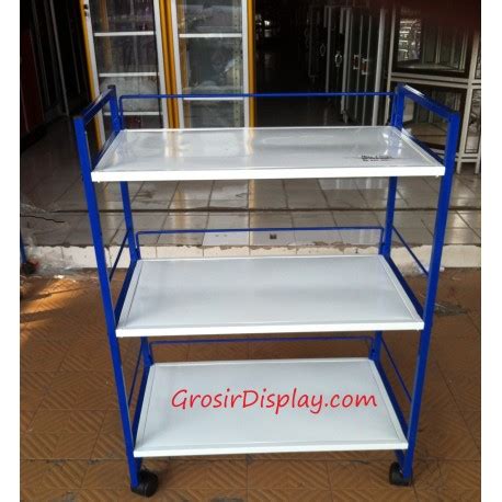 Rak Troli Serbaguna Roda Trolley Putih List Biru Susun Grosir Display