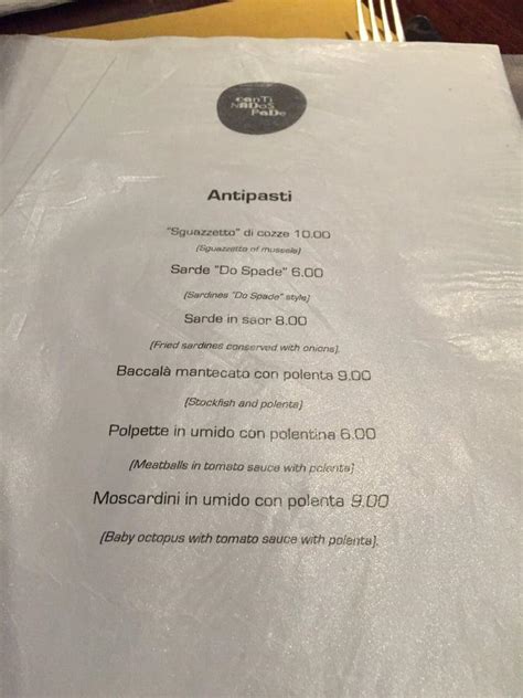 Menu At Cantina Do Spade Pub Bar Venice